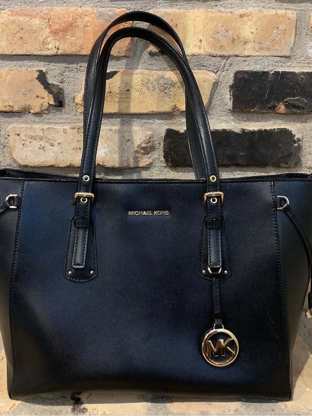 Michael Kors Black Saffiano Leather Tote Bag | Gold MK Logo | Large